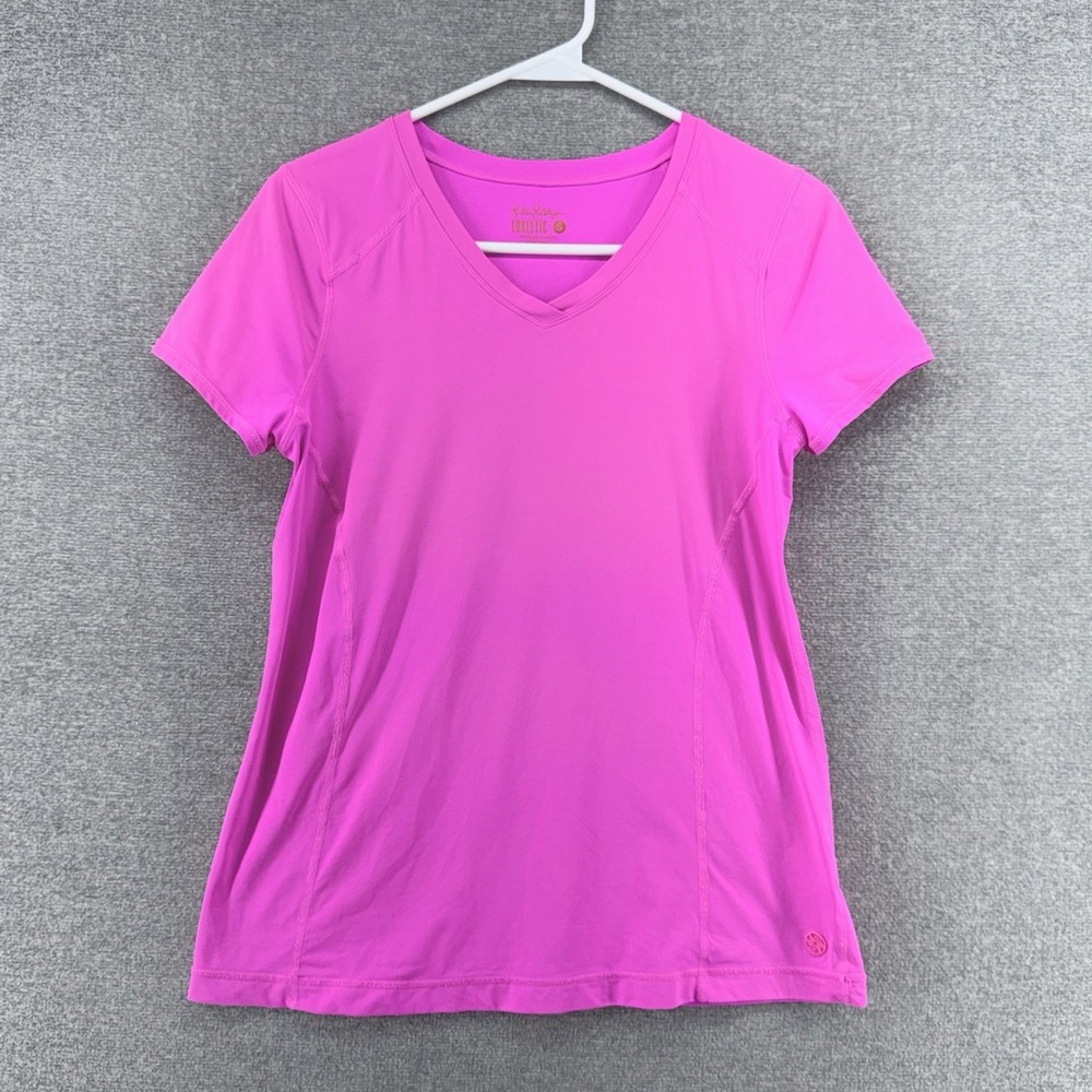Lilly Pulitzer Luxletic Pullover Top Women Size Small hot Pink Short Sleeve